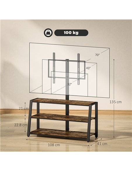 HOMCOM Industrial-Style TV Stand, with 35° Swivel Bracket - Dark Brown - pic 165341 | FastDaddyshop