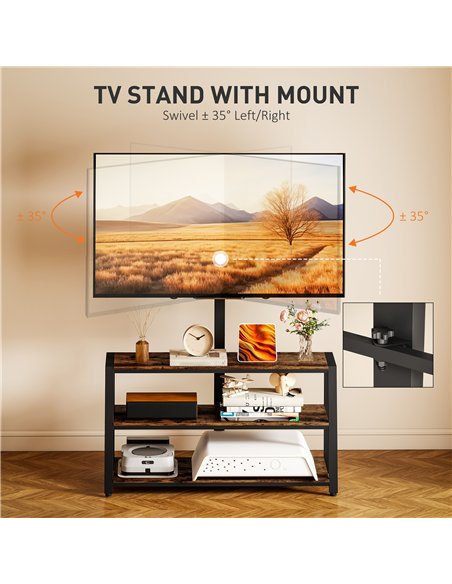 HOMCOM Industrial-Style TV Stand, with 35° Swivel Bracket - Dark Brown - pic 165342 | FastDaddyshop