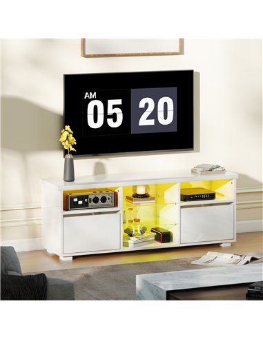 HOMCOM TV Stand Cabinet with LED Lights - High Gloss White