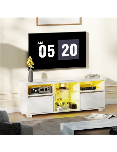 HOMCOM TV Stand Cabinet with LED Lights - High Gloss White - pic 165349 | FastDaddyshop