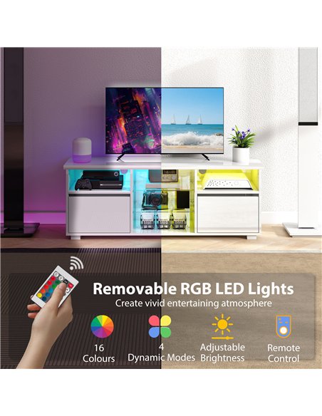 HOMCOM TV Stand Cabinet with LED Lights - High Gloss White - pic 165351 | FastDaddyshop