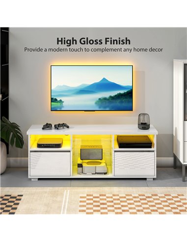 HOMCOM TV Stand Cabinet with LED Lights - High Gloss White