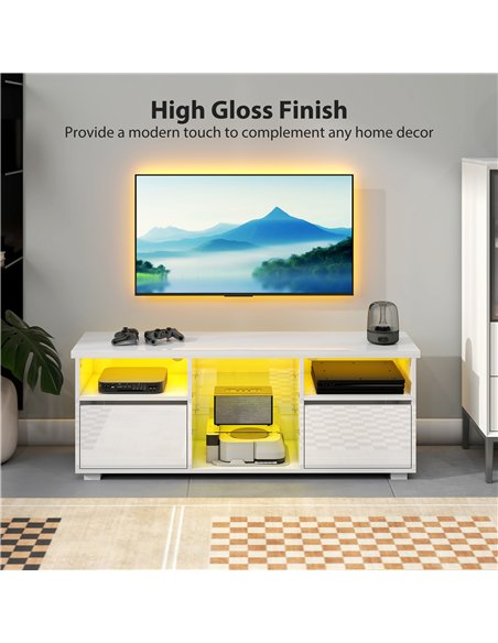 HOMCOM TV Stand Cabinet with LED Lights - High Gloss White - pic 165352 | FastDaddyshop