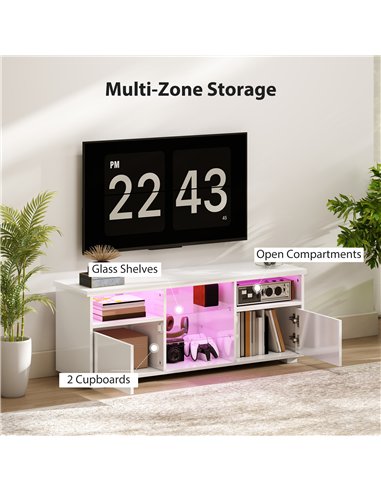 HOMCOM TV Stand Cabinet with LED Lights - High Gloss White