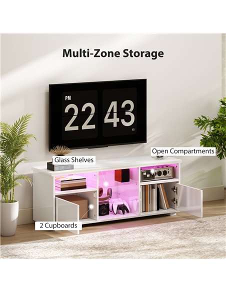 HOMCOM TV Stand Cabinet with LED Lights - High Gloss White - pic 165353 | FastDaddyshop