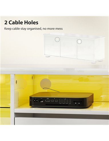 HOMCOM TV Stand Cabinet with LED Lights - High Gloss White
