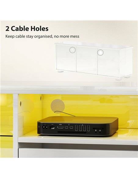 HOMCOM TV Stand Cabinet with LED Lights - High Gloss White - pic 165354 | FastDaddyshop