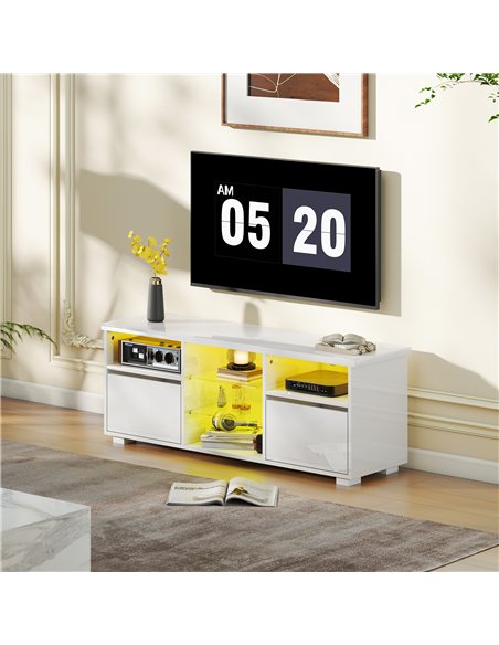 HOMCOM TV Stand Cabinet with LED Lights - High Gloss White - pic 165355 | FastDaddyshop