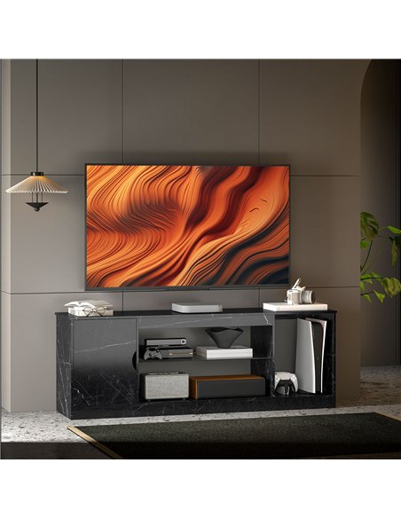 HOMCOM TV Stand Cabinet, Marble Effect TV Unit for up to 55" TVs with Glass Shelf and Storage Cabinet, Entertainment Unit for Li - pic 165358 | FastDaddyshop