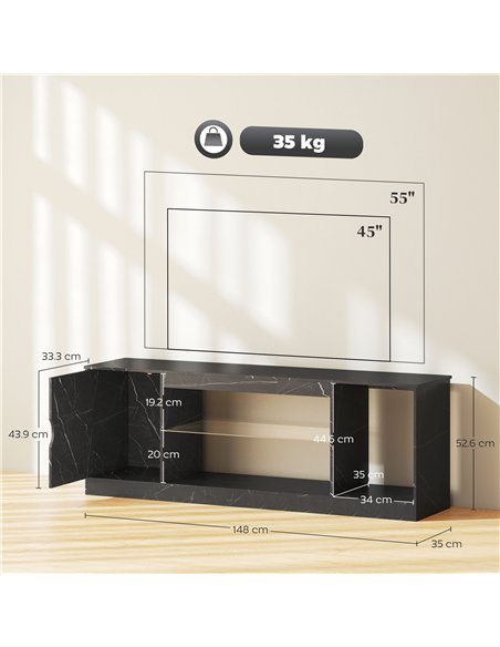 HOMCOM TV Stand Cabinet, Marble Effect TV Unit for up to 55" TVs with Glass Shelf and Storage Cabinet, Entertainment Unit for Li - pic 165359 | FastDaddyshop