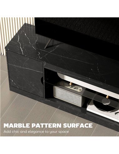 HOMCOM TV Stand Cabinet, Marble Effect TV Unit for up to 55" TVs with Glass Shelf and Storage Cabinet, Entertainment Unit for Li
