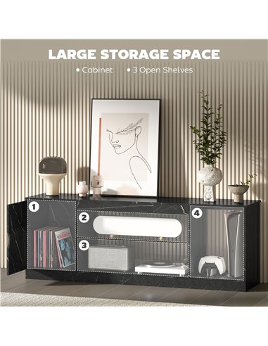 HOMCOM TV Stand Cabinet, Marble Effect TV Unit for up to 55" TVs with Glass Shelf and Storage Cabinet, Entertainment Unit for Li