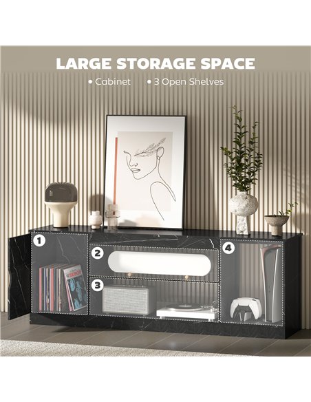 HOMCOM TV Stand Cabinet, Marble Effect TV Unit for up to 55" TVs with Glass Shelf and Storage Cabinet, Entertainment Unit for Li - pic 165361 | FastDaddyshop
