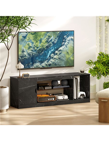 HOMCOM TV Stand Cabinet, Marble Effect TV Unit for up to 55" TVs with Glass Shelf and Storage Cabinet, Entertainment Unit for Li - pic 165362 | FastDaddyshop