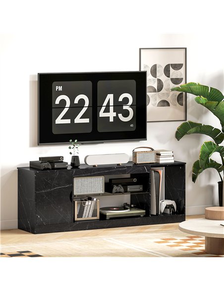 HOMCOM TV Stand Cabinet, Marble Effect TV Unit for up to 55" TVs with Glass Shelf and Storage Cabinet, Entertainment Unit for Li - pic 165363 | FastDaddyshop