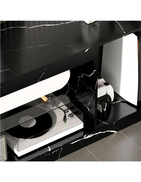 HOMCOM TV Stand Cabinet, Marble Effect TV Unit for up to 55" TVs with Glass Shelf and Storage Cabinet, Entertainment Unit for Li - pic 165364 | FastDaddyshop