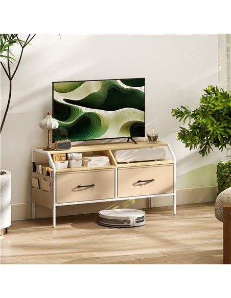 HOMCOM TV Stand Cabinet, TV Unit for 55-inch TVs with 2 Foldable Fabric Drawers, 5 Divided Side Pockets, Open Shelves, Console T - pic 165367 | FastDaddyshop