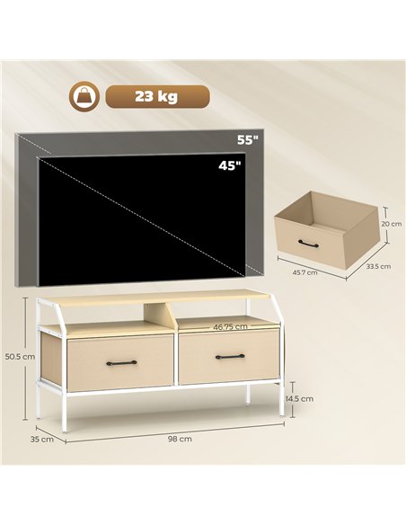 HOMCOM TV Stand Cabinet, TV Unit for 55-inch TVs with 2 Foldable Fabric Drawers, 5 Divided Side Pockets, Open Shelves, Console T - pic 165368 | FastDaddyshop
