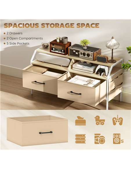 HOMCOM TV Stand Cabinet, TV Unit for 55-inch TVs with 2 Foldable Fabric Drawers, 5 Divided Side Pockets, Open Shelves, Console T - pic 165369 | FastDaddyshop