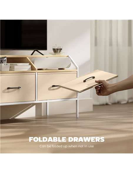 HOMCOM TV Stand Cabinet, TV Unit for 55-inch TVs with 2 Foldable Fabric Drawers, 5 Divided Side Pockets, Open Shelves, Console T - pic 165370 | FastDaddyshop