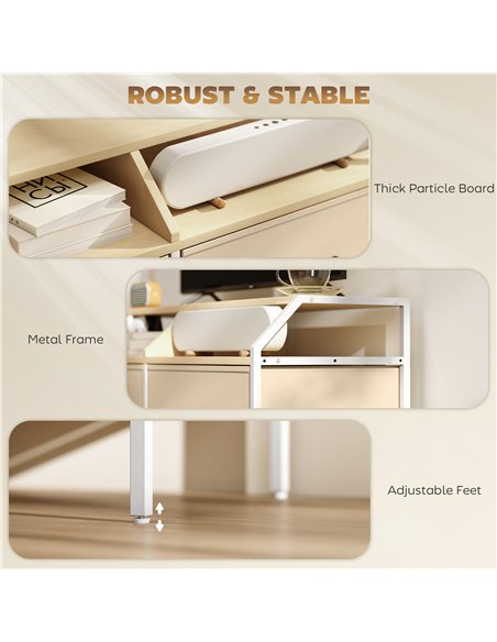 HOMCOM TV Stand Cabinet, TV Unit for 55-inch TVs with 2 Foldable Fabric Drawers, 5 Divided Side Pockets, Open Shelves, Console T - pic 165371 | FastDaddyshop