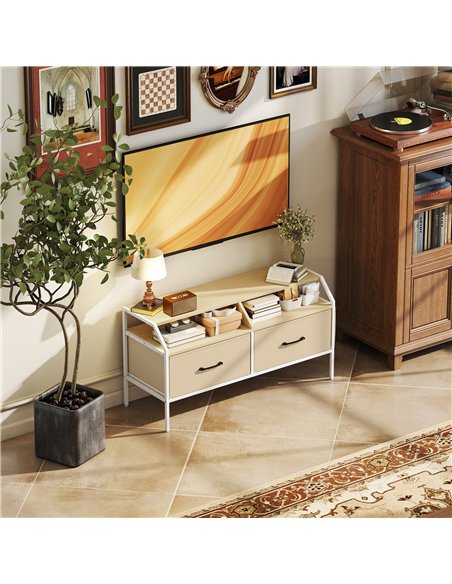 HOMCOM TV Stand Cabinet, TV Unit for 55-inch TVs with 2 Foldable Fabric Drawers, 5 Divided Side Pockets, Open Shelves, Console T - pic 165372 | FastDaddyshop