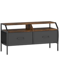 HOMCOM TV Stand Cabinet, TV Unit for 55-inch TVs with 2 Foldable Fabric Drawers, 5 Divided Side Pockets, Open Shelves, Console T
