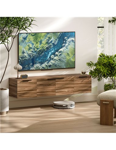 HOMCOM Floating TV Unit, 150 cm Wall Mounted TV Stand Cabinet with Shelves and Doors, Entertainment Media Console for Living Roo
