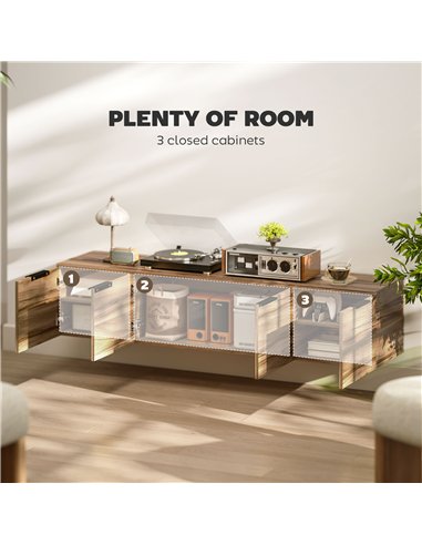 HOMCOM Floating TV Unit, 150 cm Wall Mounted TV Stand Cabinet with Shelves and Doors, Entertainment Media Console for Living Roo