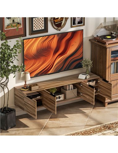 HOMCOM Floating TV Unit, 150 cm Wall Mounted TV Stand Cabinet with Shelves and Doors, Entertainment Media Console for Living Roo