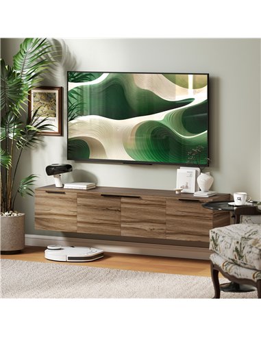 HOMCOM Floating TV Unit, 150 cm Wall Mounted TV Stand Cabinet with Shelves and Doors, Entertainment Media Console for Living Roo