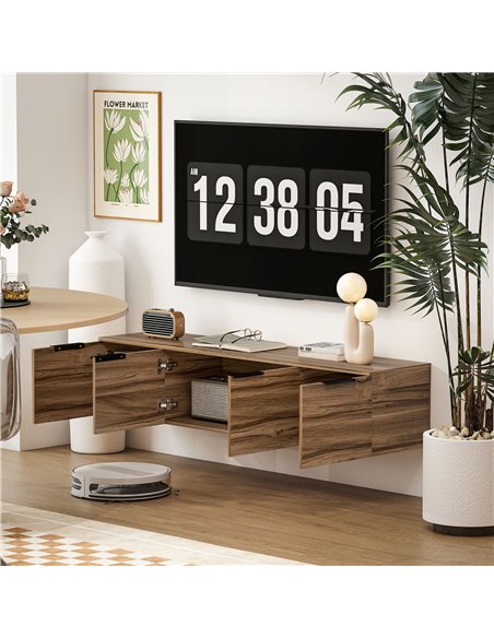 HOMCOM Floating TV Unit, 150 cm Wall Mounted TV Stand Cabinet with Shelves and Doors, Entertainment Media Console for Living Roo - pic 165392 | FastDaddyshop