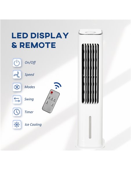 Homcom Evaporative Air Cooler with 3 Modes, 3 Speeds, Remote, Timer, Oscillation, White - pic 16542 | FastDaddyshop