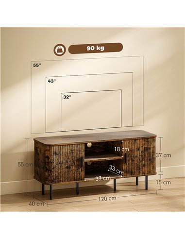 HOMCOM TV Stand Cabinet for TVs up to 55 Inches, TV Unit with Storage Shelves and Cupboard for Living Room, Rustic Brown