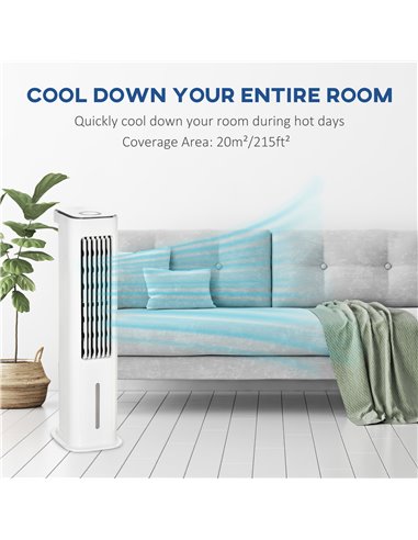 HOMCOM Evaporative Air Cooler, Oscillating Ice Cooling Fan with 3 Modes, 3 Speeds, Remote Control, Timer, and Oscillation, White