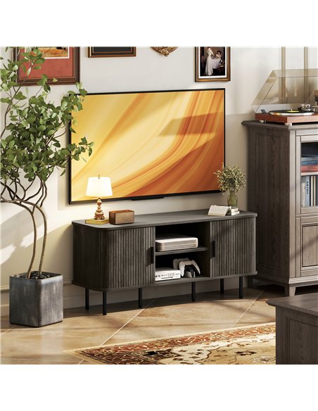 HOMCOM TV Stand Cabinet for TVs up to 55 Inches, TV Unit with Storage Shelves and Cupboard for Living Room, Grey - pic 165430 | FastDaddyshop