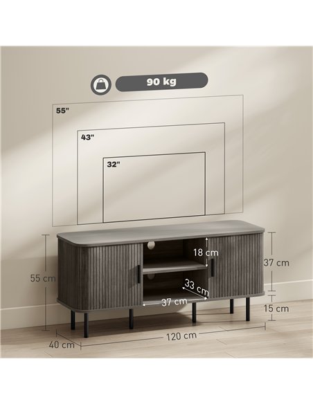 HOMCOM TV Stand Cabinet for TVs up to 55 Inches, TV Unit with Storage Shelves and Cupboard for Living Room, Grey - pic 165431 | FastDaddyshop