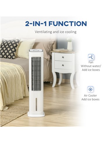 HOMCOM Evaporative Air Cooler, Oscillating Ice Cooling Fan with 3 Modes, 3 Speeds, Remote Control, Timer, and Oscillation, White