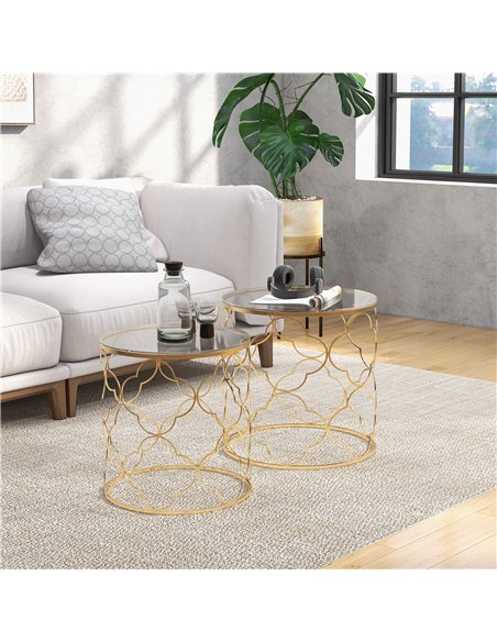 HOMCOM Nesting Tables Set of 2, Modern Stacking Side End Table with Tempered Glass Top, Metal Frame for Living Room Bedroom Offi - pic 165448 | FastDaddyshop