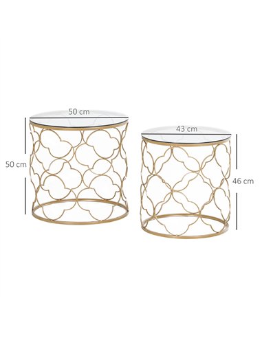 HOMCOM Nesting Tables Set of 2, Modern Stacking Side End Table with Tempered Glass Top, Metal Frame for Living Room Bedroom Offi