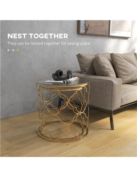 HOMCOM Nesting Tables Set of 2, Modern Stacking Side End Table with Tempered Glass Top, Metal Frame for Living Room Bedroom Offi - pic 165450 | FastDaddyshop