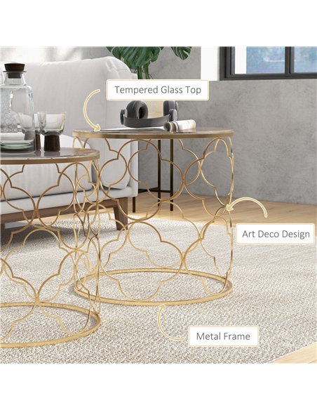 HOMCOM Nesting Tables Set of 2, Modern Stacking Side End Table with Tempered Glass Top, Metal Frame for Living Room Bedroom Offi - pic 165452 | FastDaddyshop