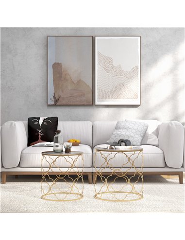 HOMCOM Nesting Tables Set of 2, Modern Stacking Side End Table with Tempered Glass Top, Metal Frame for Living Room Bedroom Offi