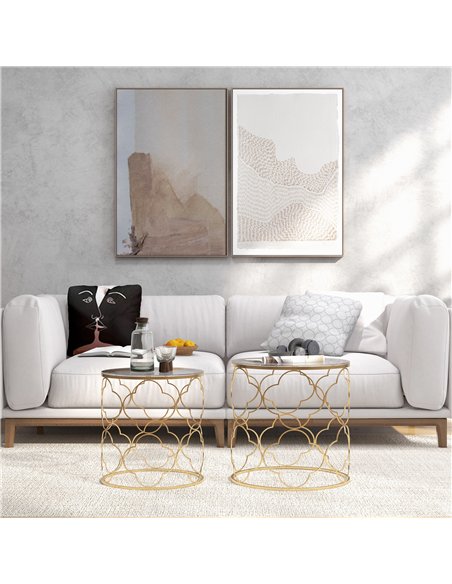 HOMCOM Nesting Tables Set of 2, Modern Stacking Side End Table with Tempered Glass Top, Metal Frame for Living Room Bedroom Offi - pic 165453 | FastDaddyshop
