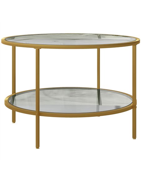 HOMCOM Round Coffee Table with Storage, 2-Tier Tempered Glass Coffee Table with Steel Frame for Living Room, Gold Tone - pic 165456 | FastDaddyshop