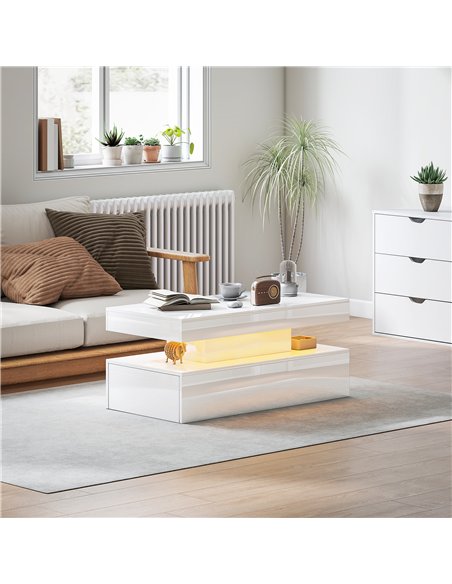 HOMCOM LED Coffee Table with Storage - High Gloss White - pic 165466 | FastDaddyshop