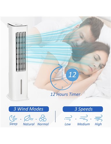 HOMCOM Evaporative Air Cooler, Oscillating Ice Cooling Fan with 3 Modes, 3 Speeds, Remote Control, Timer, and Oscillation, White