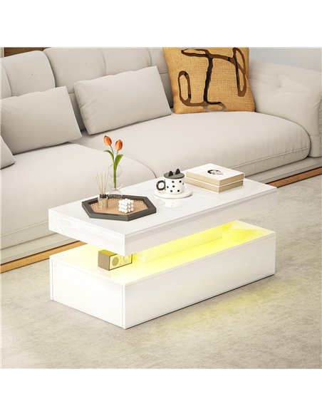 HOMCOM LED Coffee Table with Storage - High Gloss White - pic 165471 | FastDaddyshop