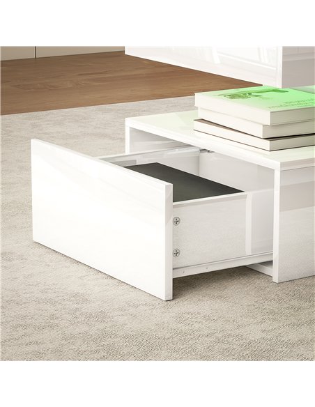 HOMCOM LED Coffee Table with Storage - High Gloss White - pic 165472 | FastDaddyshop