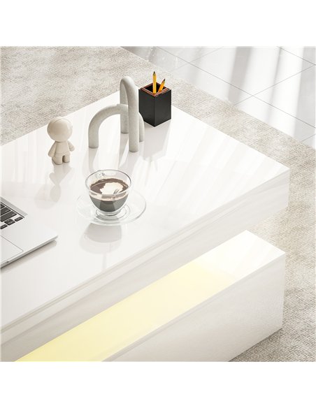 HOMCOM LED Coffee Table with Storage - High Gloss White - pic 165473 | FastDaddyshop